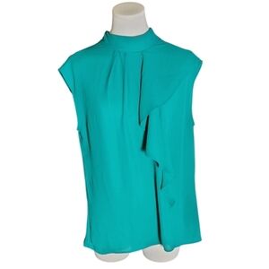 New York And Company Emerald Green Ruffle Front Sleeveless Blouse Size Medium